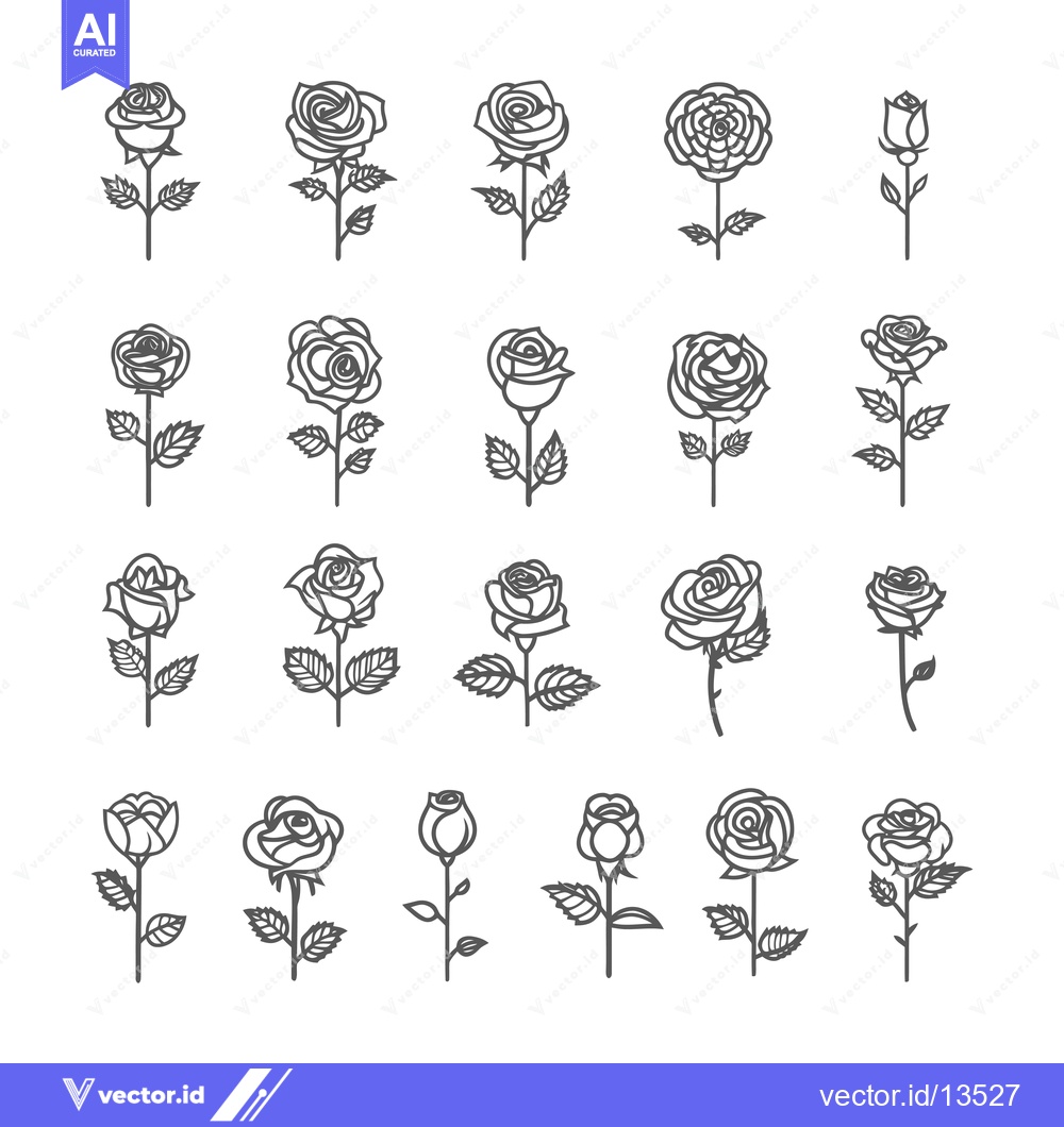 Premium Vector dari A Collection of Line Art Rose Illustrations