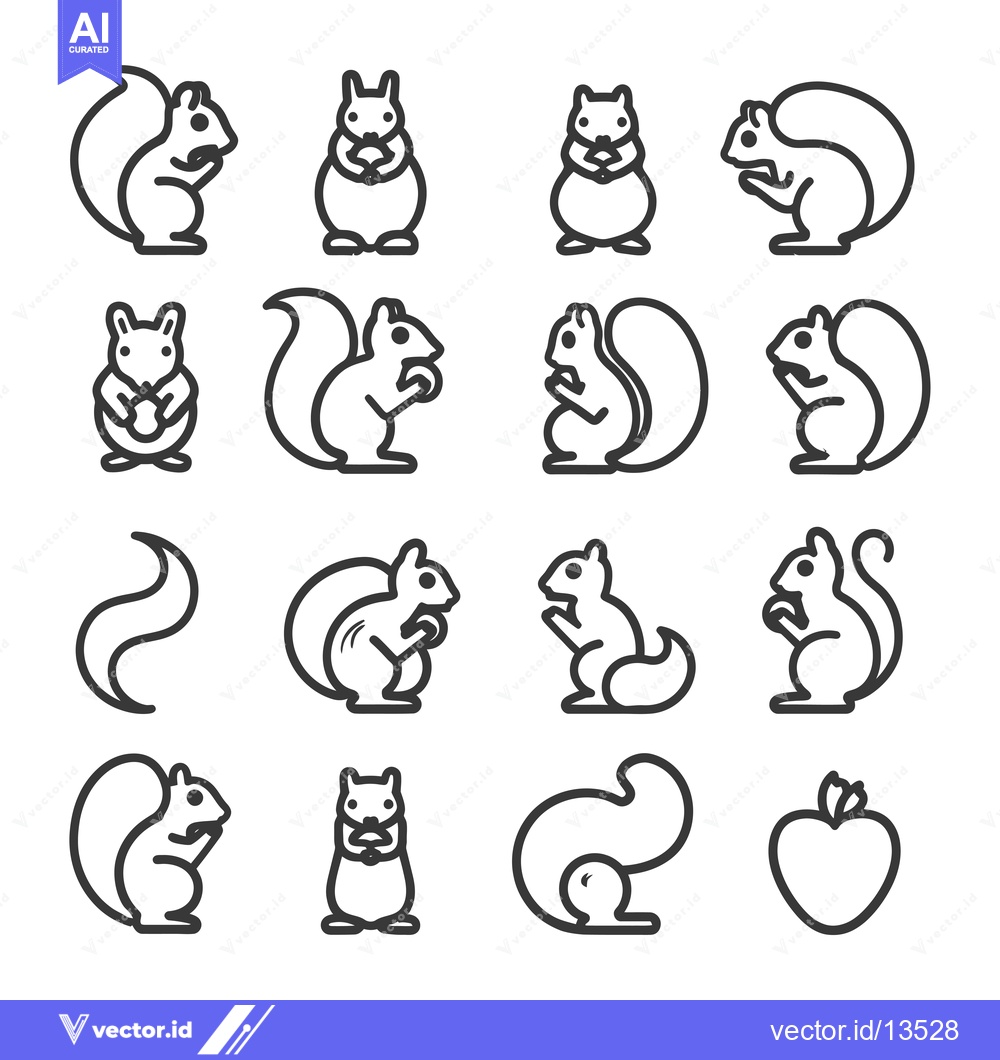 Premium Vector dari A Collection of Line Art Squirrel Illustrations with an Apple