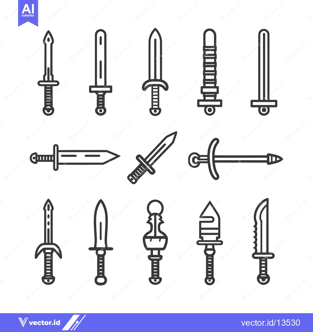 Premium Vector dari A Collection of Line Art Sword and Knife Icons