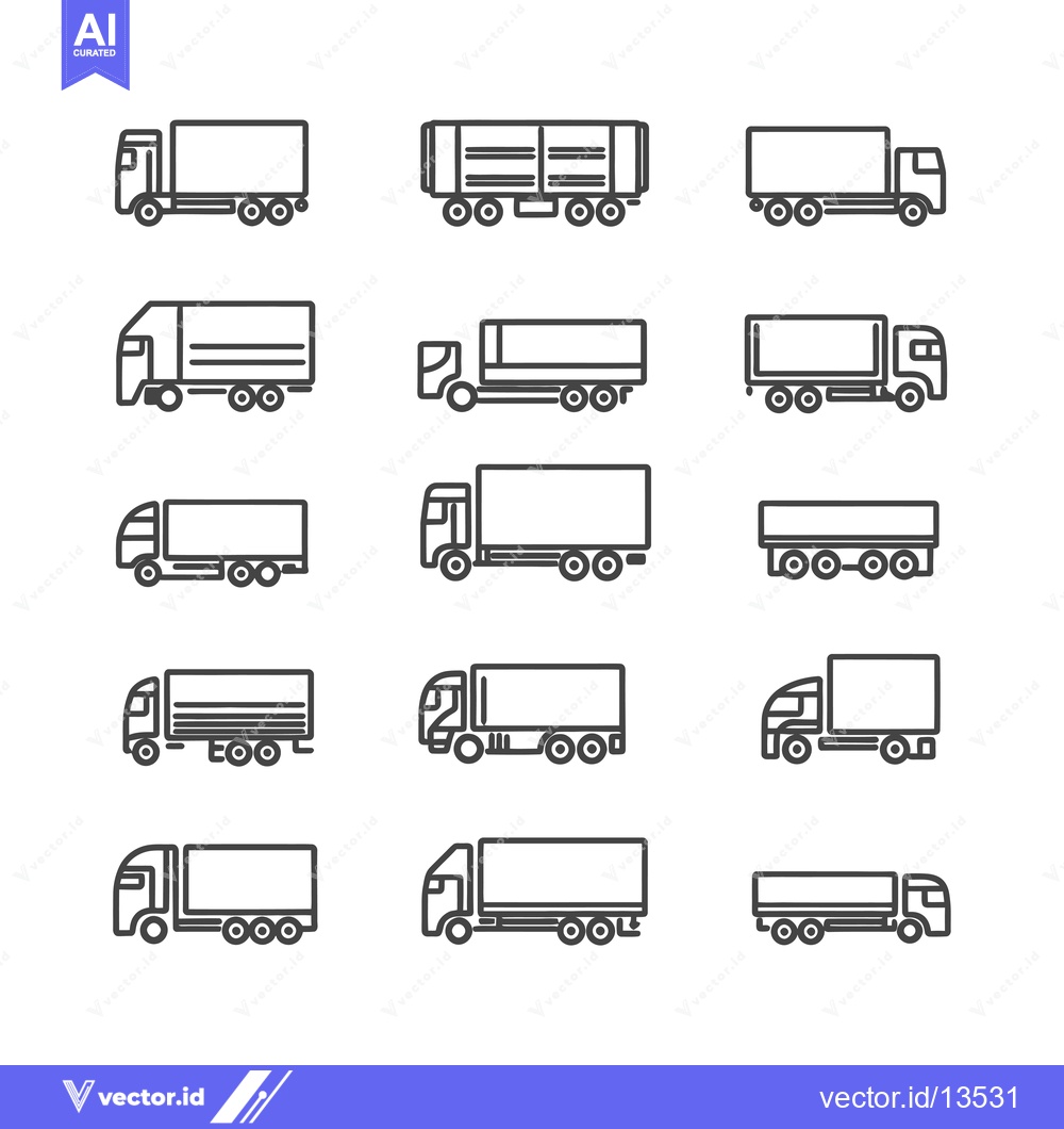 Premium Vector dari A Collection of Line Art Truck Icons in Side View