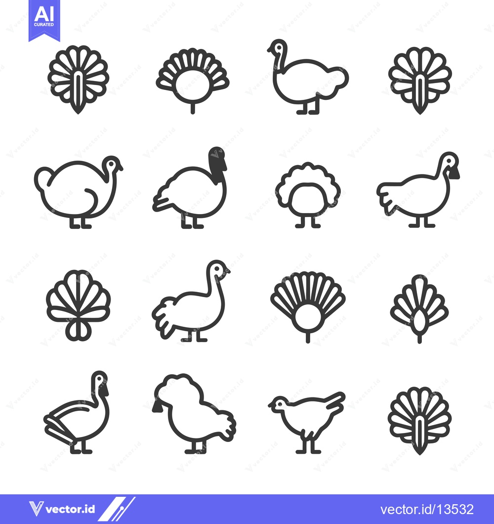 Premium Vector dari A Collection of Line Art Turkey Icons in Various Poses