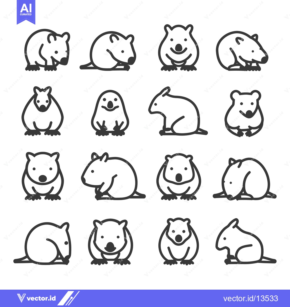 Premium Vector dari A Collection of Line Art Wombat Illustrations