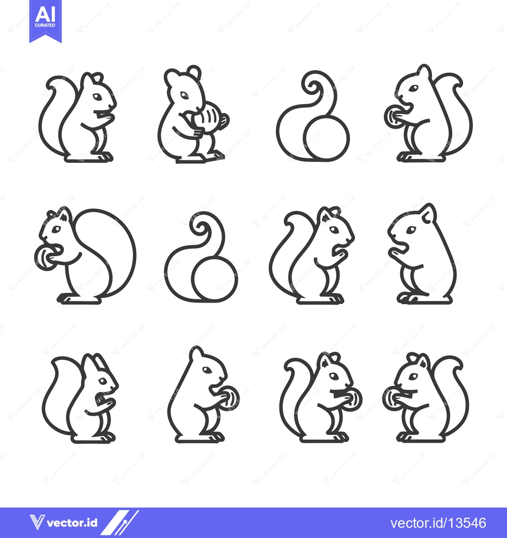 Premium Vector of A Collection of Line Drawings Depicting Squirrels in Various Poses