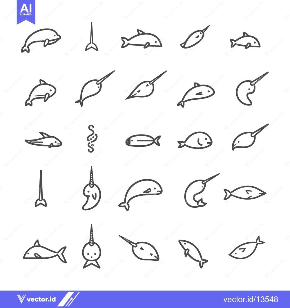 Premium Vector dari A Collection of Line Drawings Depicting Various Aquatic Creatures