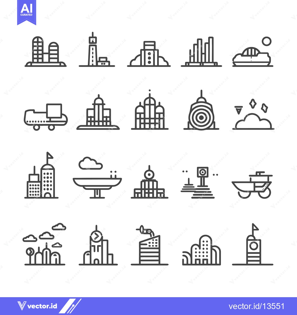 Premium Vector dari A Collection of Line Drawings Depicting Various Buildings and Structur