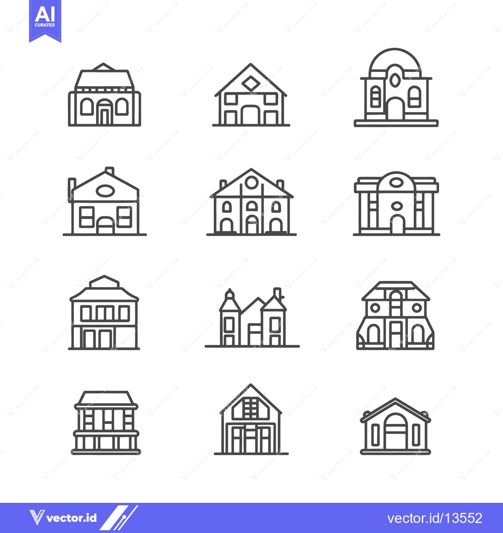 Premium Vector of A Collection of Line Drawings Depicting Various Building Styles