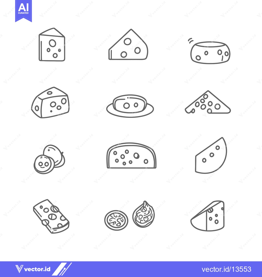 Premium Vector of A Collection of Line Drawings Depicting Various Cheese Shapes and Cuts
