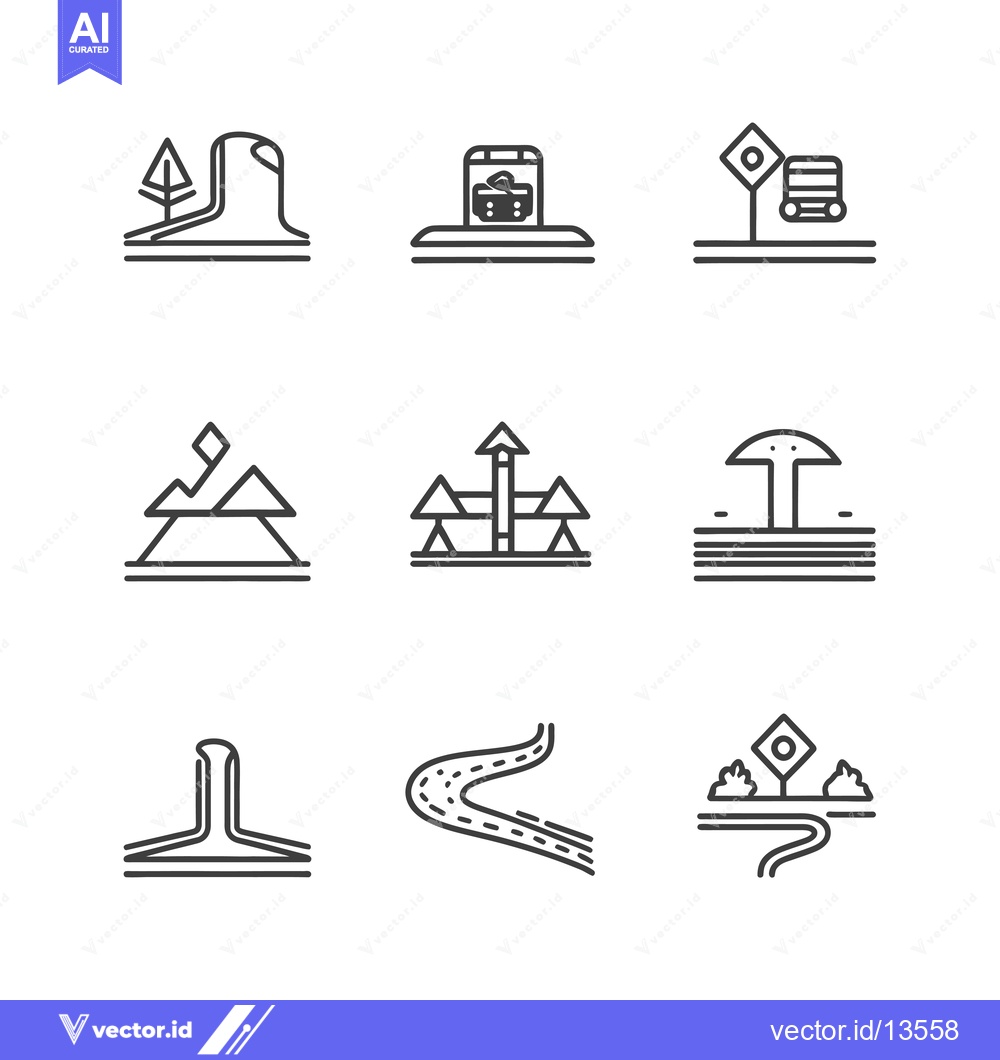 Premium Vector of A Collection of Line Drawings Depicting Various Road and Landscape Fea