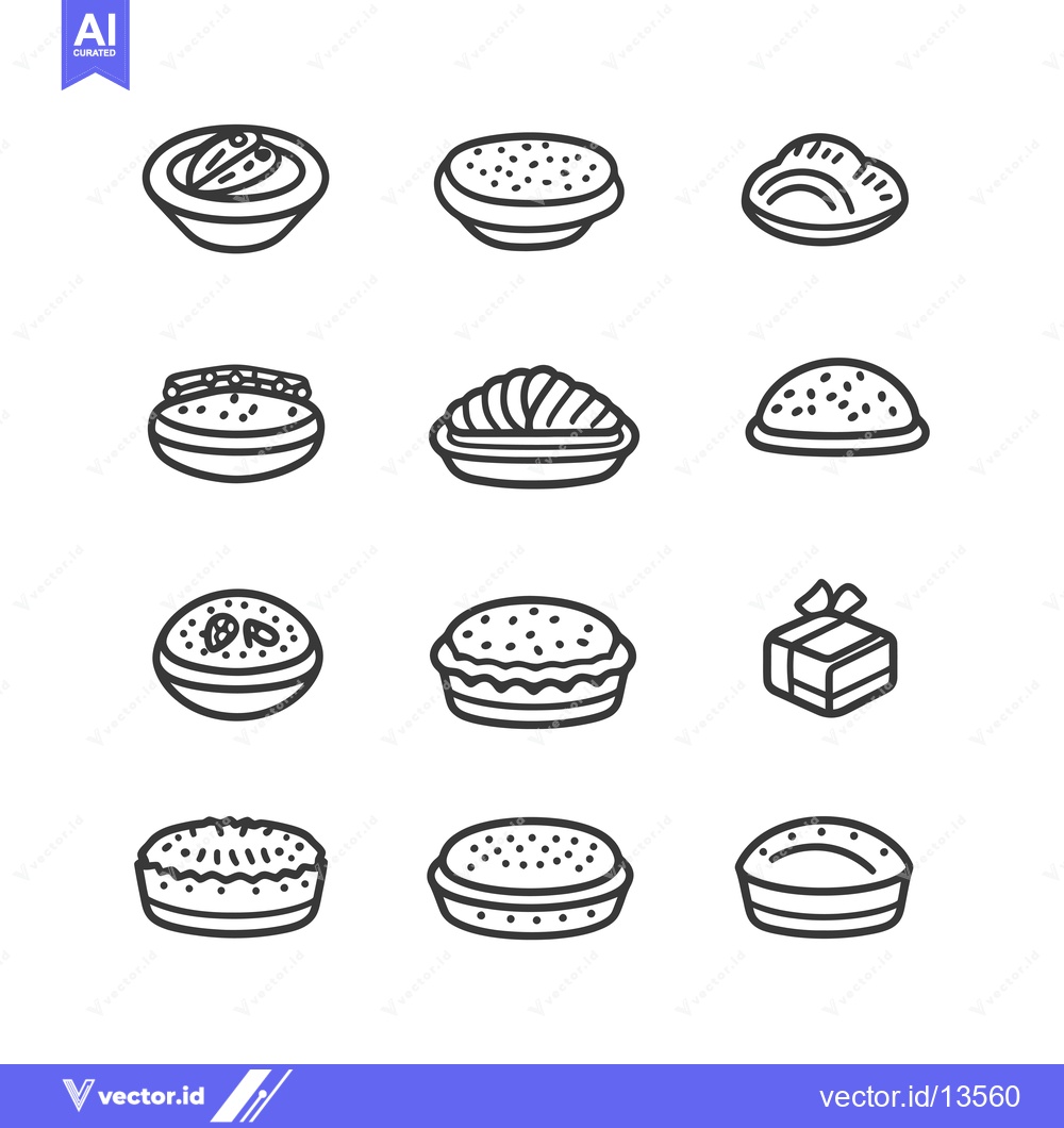 Premium Vector dari A Collection of Line Drawings Depicting Various Types of Pies