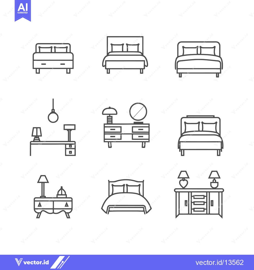 Premium Vector dari A Collection of Line Drawings Illustrating Bedroom Furniture and Acces