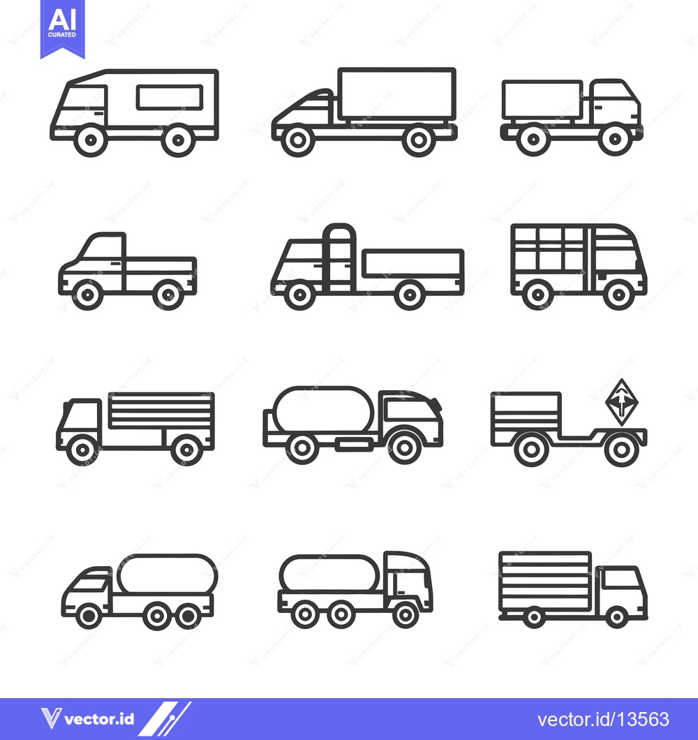 Premium Vector of A Collection of Line Drawings of Different Types of Trucks