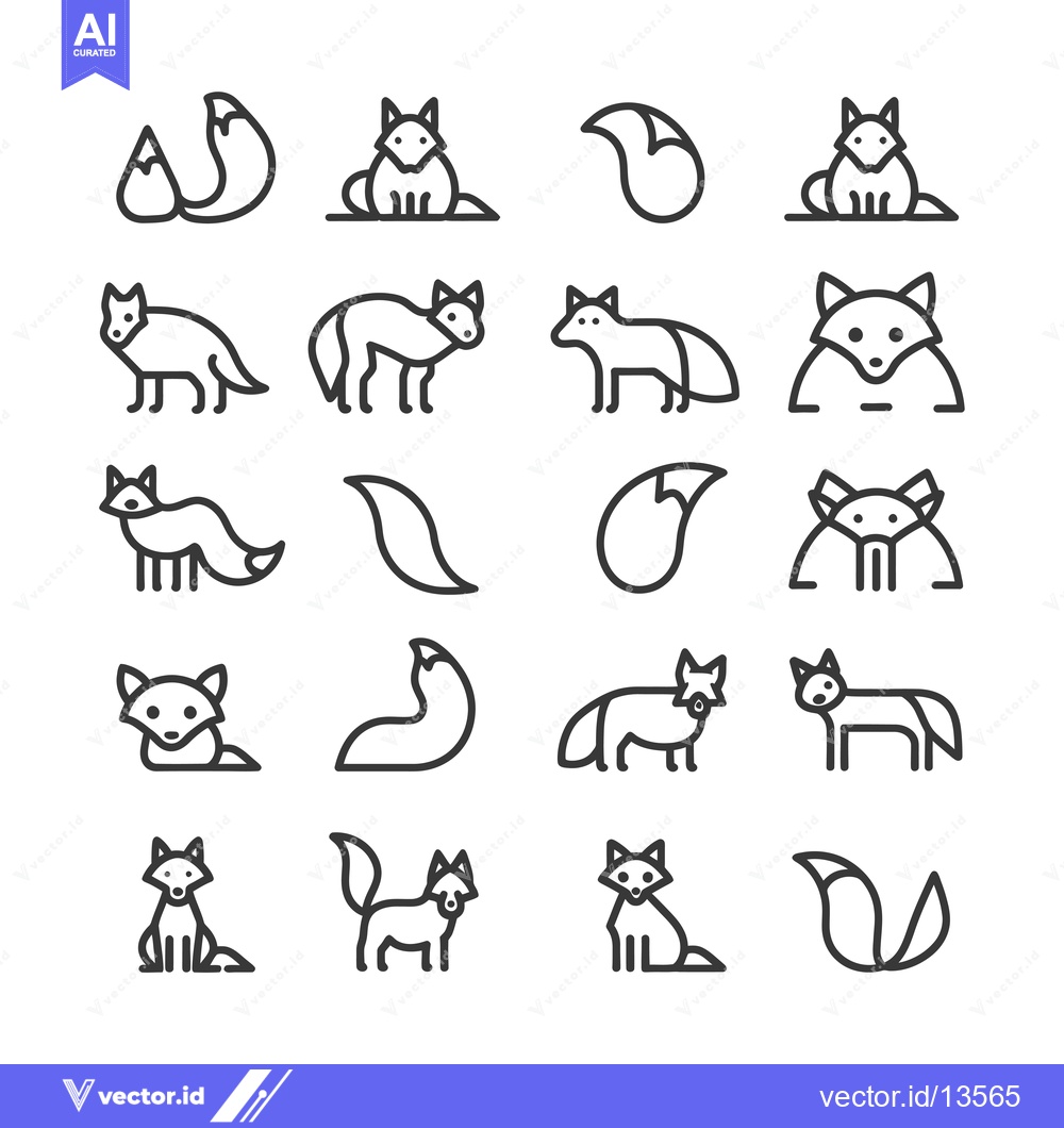 Premium Vector dari A Collection of Line Drawings of Foxes and Tails