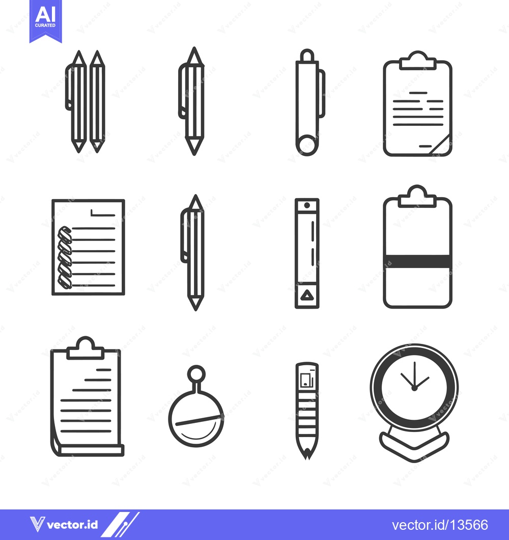 Premium Vector of A Collection of Line Drawings of Stationery and Timekeeping Items