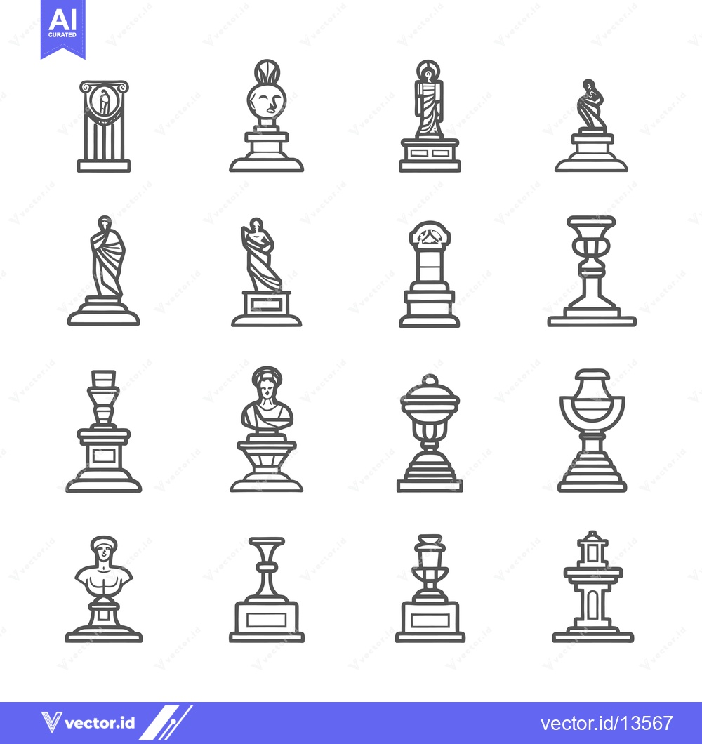 Premium Vector dari A Collection of Line Drawings of Statues, Cups, and Pedestals