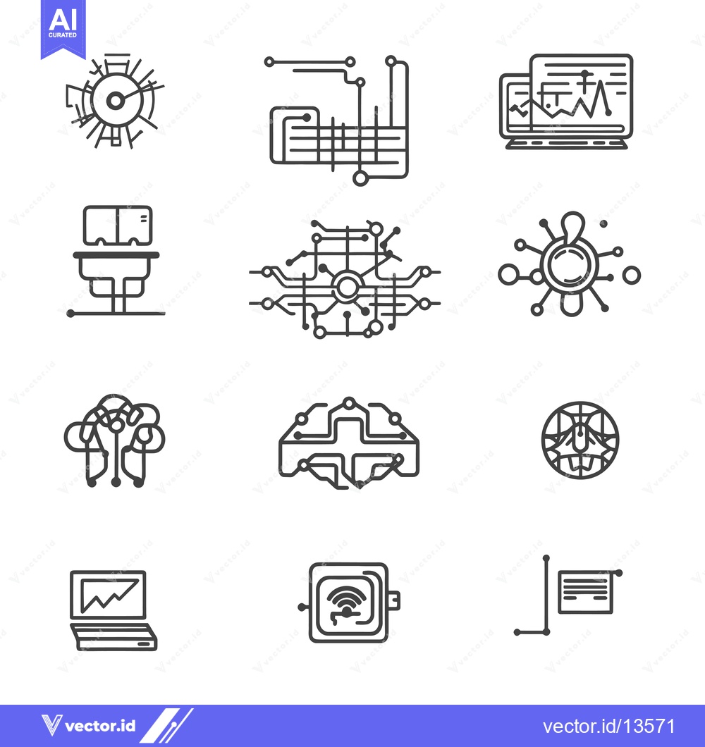 Premium Vector dari A Collection of Line Drawings Representing Technology and Data