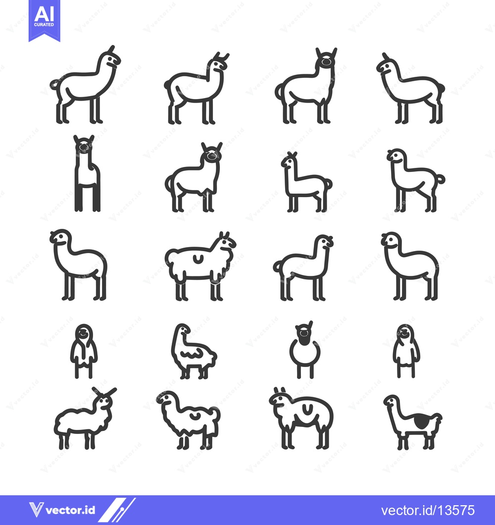 Premium Vector dari A Collection of Llama and Alpaca Line Drawings