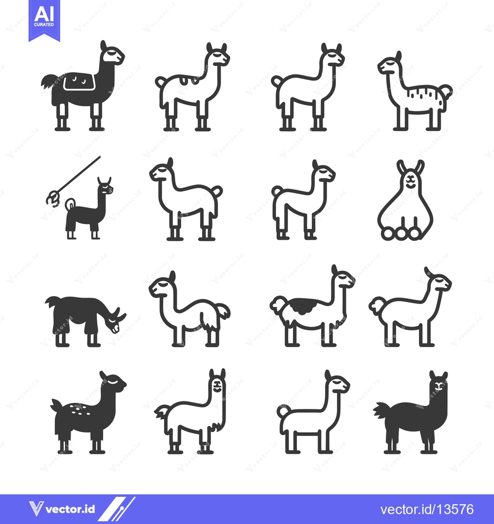 Premium Vector dari A Collection of Llama Icons in Various Poses and Styles