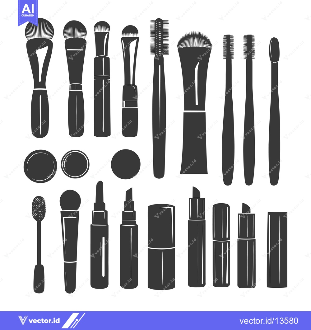 Premium Vector dari A Collection of Makeup Brushes, Lipsticks, and Other Makeup Tools