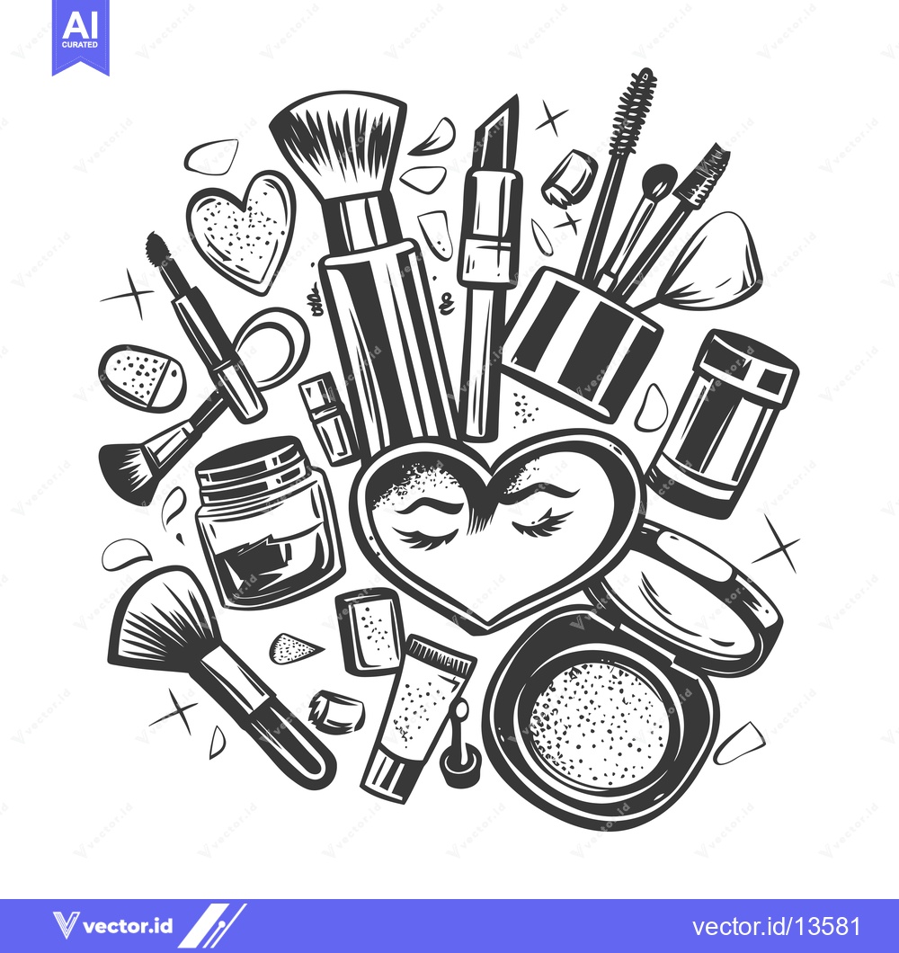 Premium Vector dari A Collection of Makeup Tools and Accessories with a Heart Shape in the