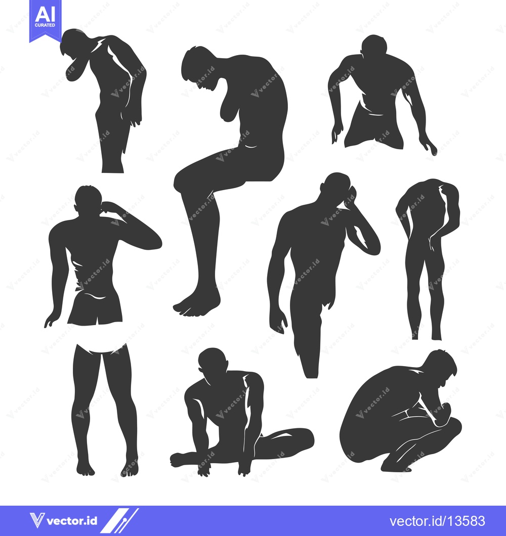 Premium Vector dari A Collection of Male Silhouettes Depicting Different Poses and Body La