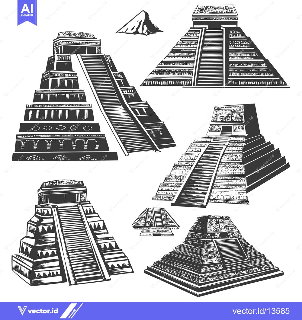 Premium Vector of A collection of Mayan pyramids in various styles