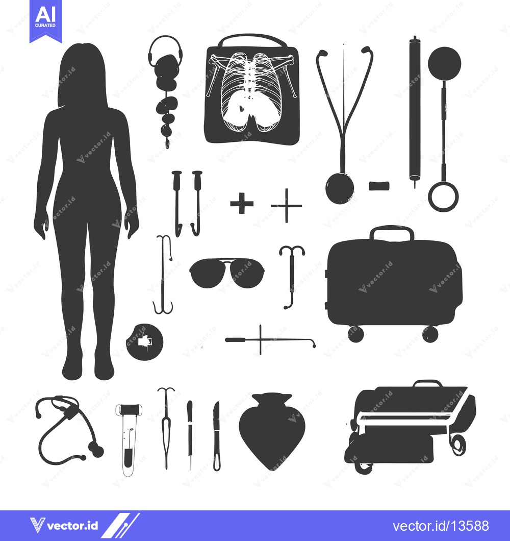 Premium Vector of A Collection of Medical Equipment and Accessories in Silhouette