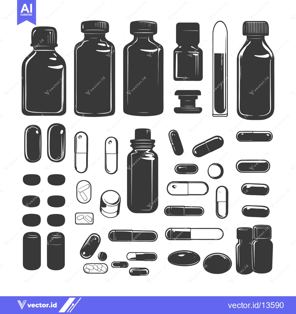 Premium Vector dari A Collection of Medicine Bottles, Pills, and Capsules