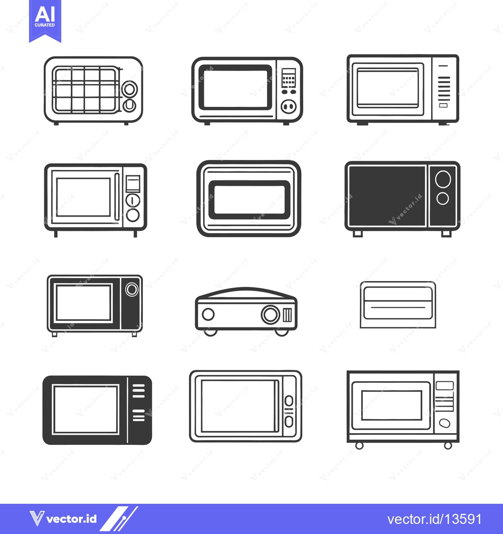 Premium Vector dari A Collection of Microwave Oven Icons in Black and White
