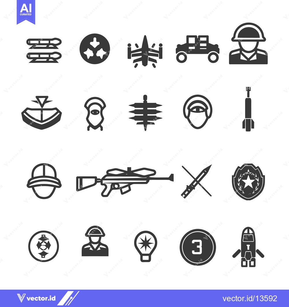Premium Vector of A Collection of Military and Warfare Related Icons