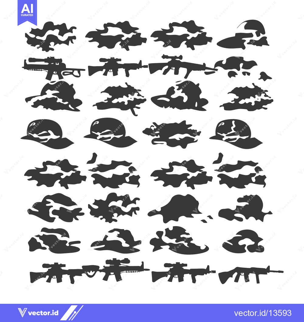 Premium Vector dari A Collection of Military Camouflage Patterns and Weapons Silhouettes