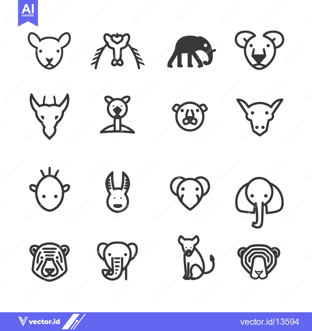 Premium Vector dari A Collection of Minimalist Animal Head Icons