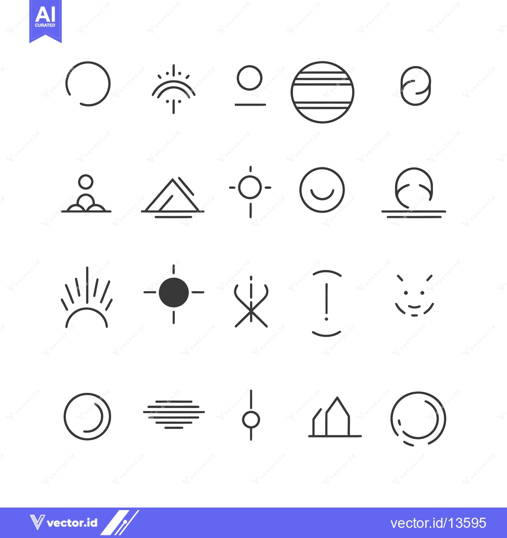 Premium Vector of A Collection of Minimalist Line Art Icons Featuring Circles, Lines, an