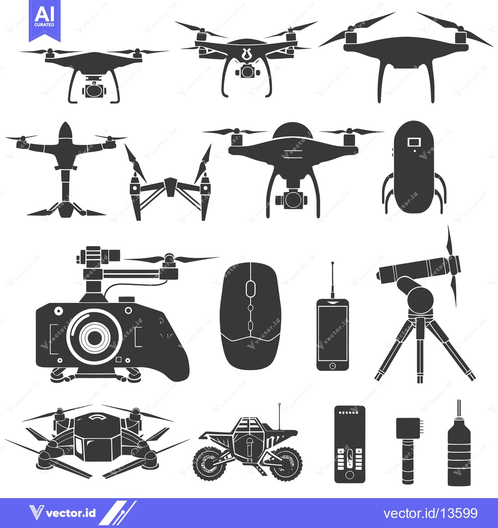 Premium Vector of A collection of monochrome drone and related silhouette illustrations