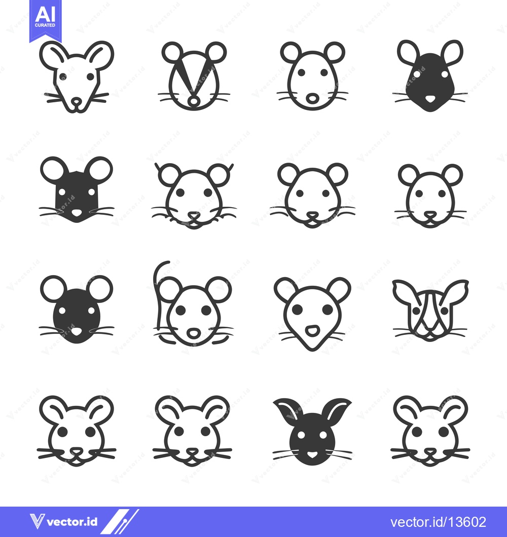 Premium Vector dari A Collection of Mouse and Rat Icons in Black and White Line Art and Si