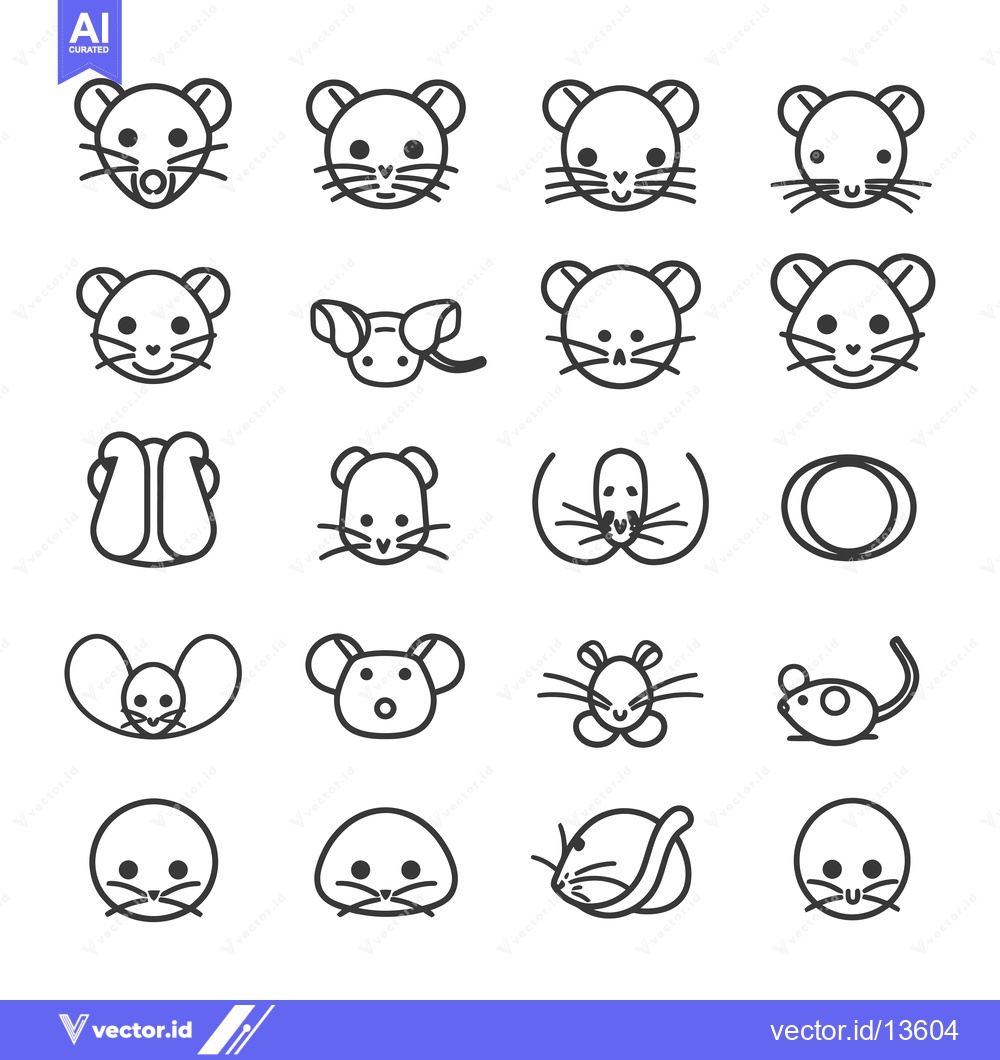 Premium Vector of A Collection of Mouse Icons in Various Poses and Expressions