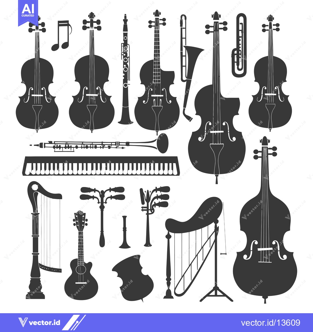 Premium Vector dari A collection of musical instruments in black silhouette