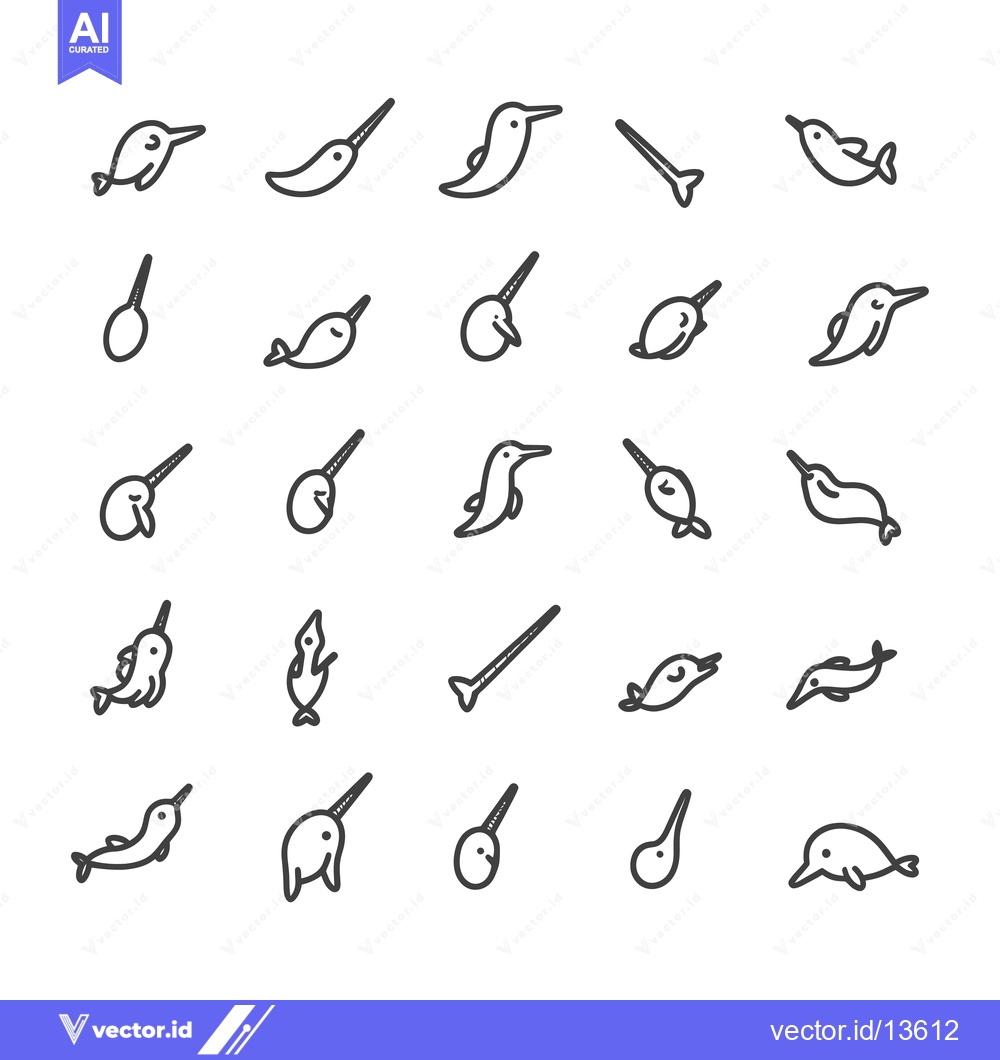 Premium Vector dari A Collection of Narwhal and Dolphin Line Drawings