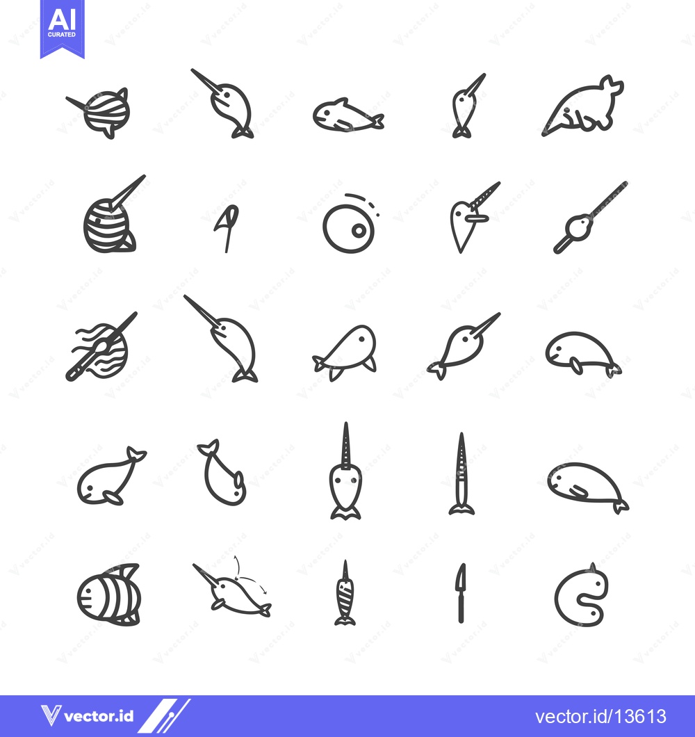 Premium Vector dari A Collection of Narwhal and Walrus Line Drawings