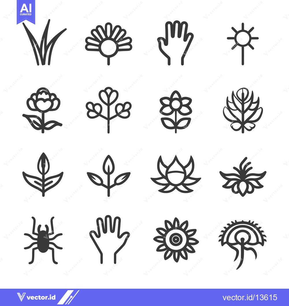 Premium Vector of A Collection of Nature-Inspired Line Art Icons