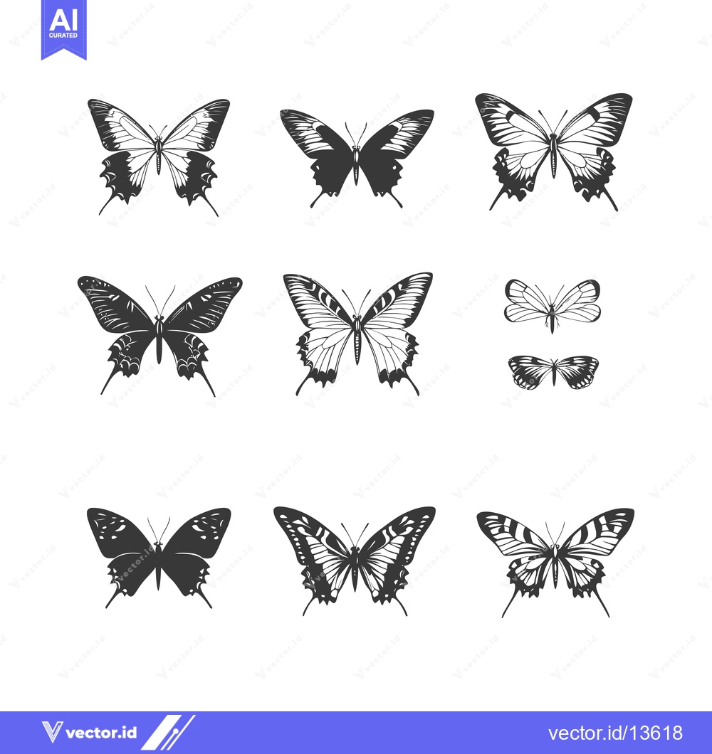 Premium Vector dari A Collection of Nine Black and White Butterfly Illustrations
