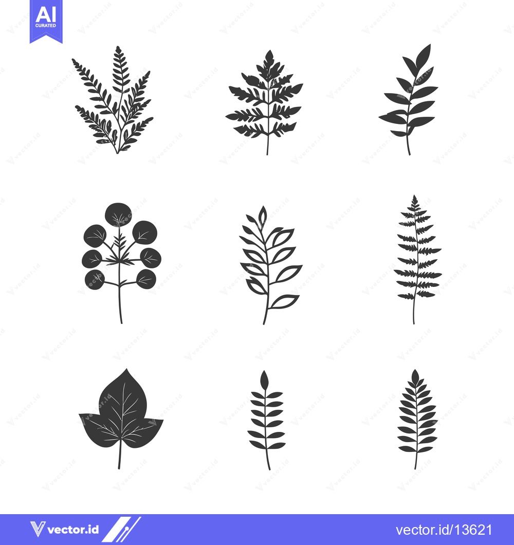 Premium Vector of A Collection of Nine Black and White Floral Silhouettes