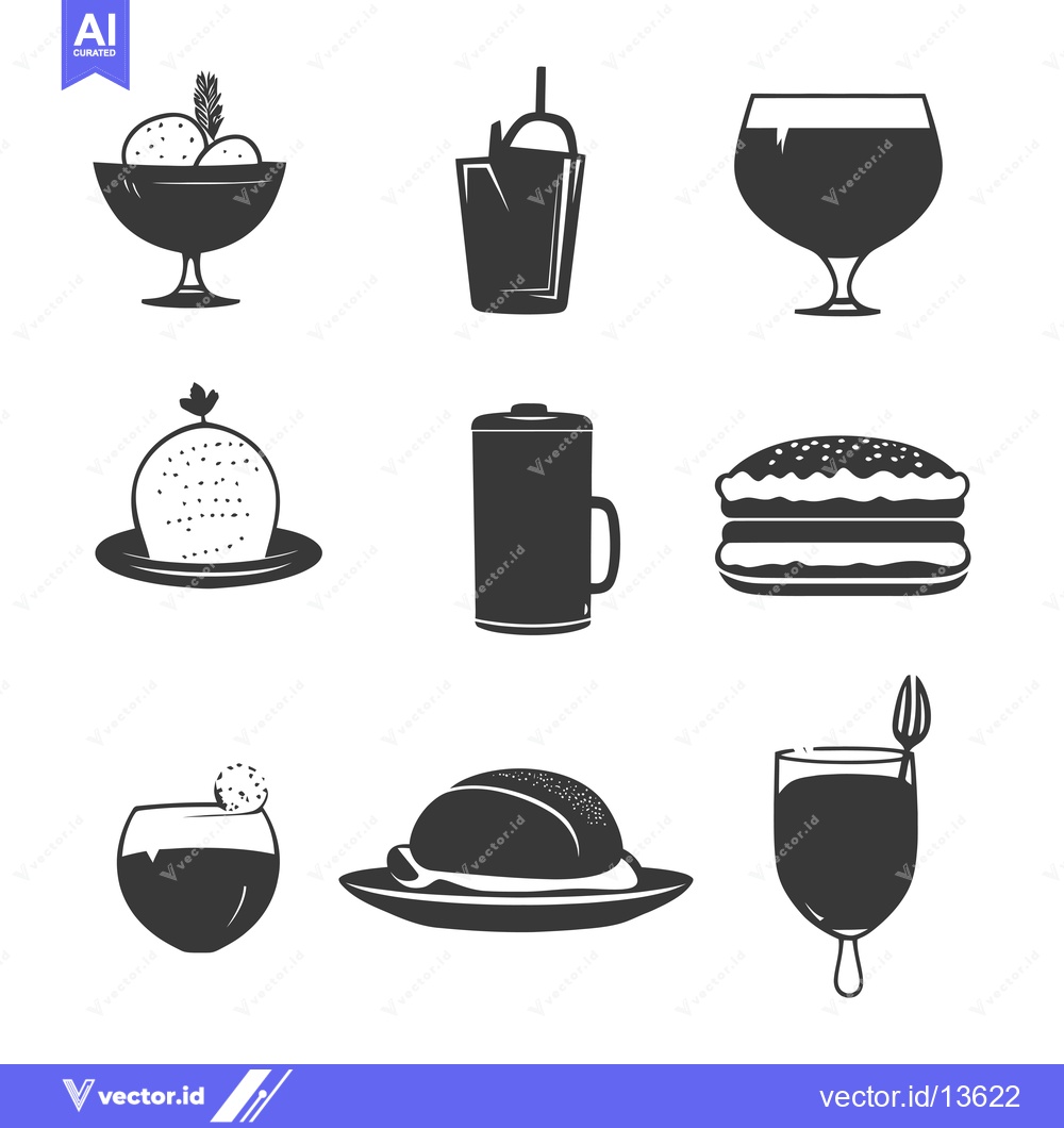 Premium Vector of A Collection of Nine Black and White Food and Beverage Icons