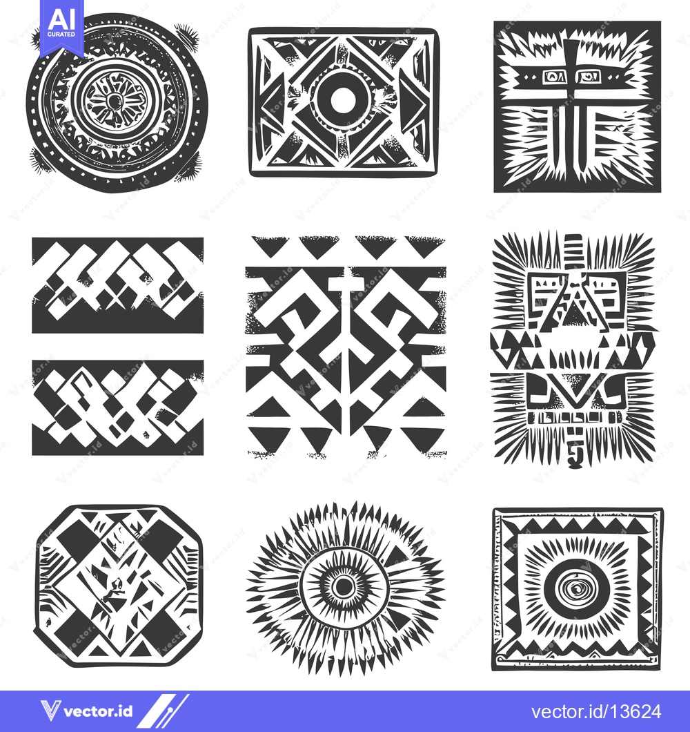 Premium Vector of A Collection of Nine Black and White Geometric Designs with Circular M