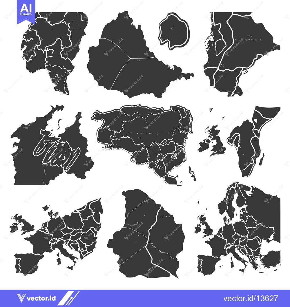 Premium Vector dari A Collection of Nine Black and White Maps of European Countries and Re