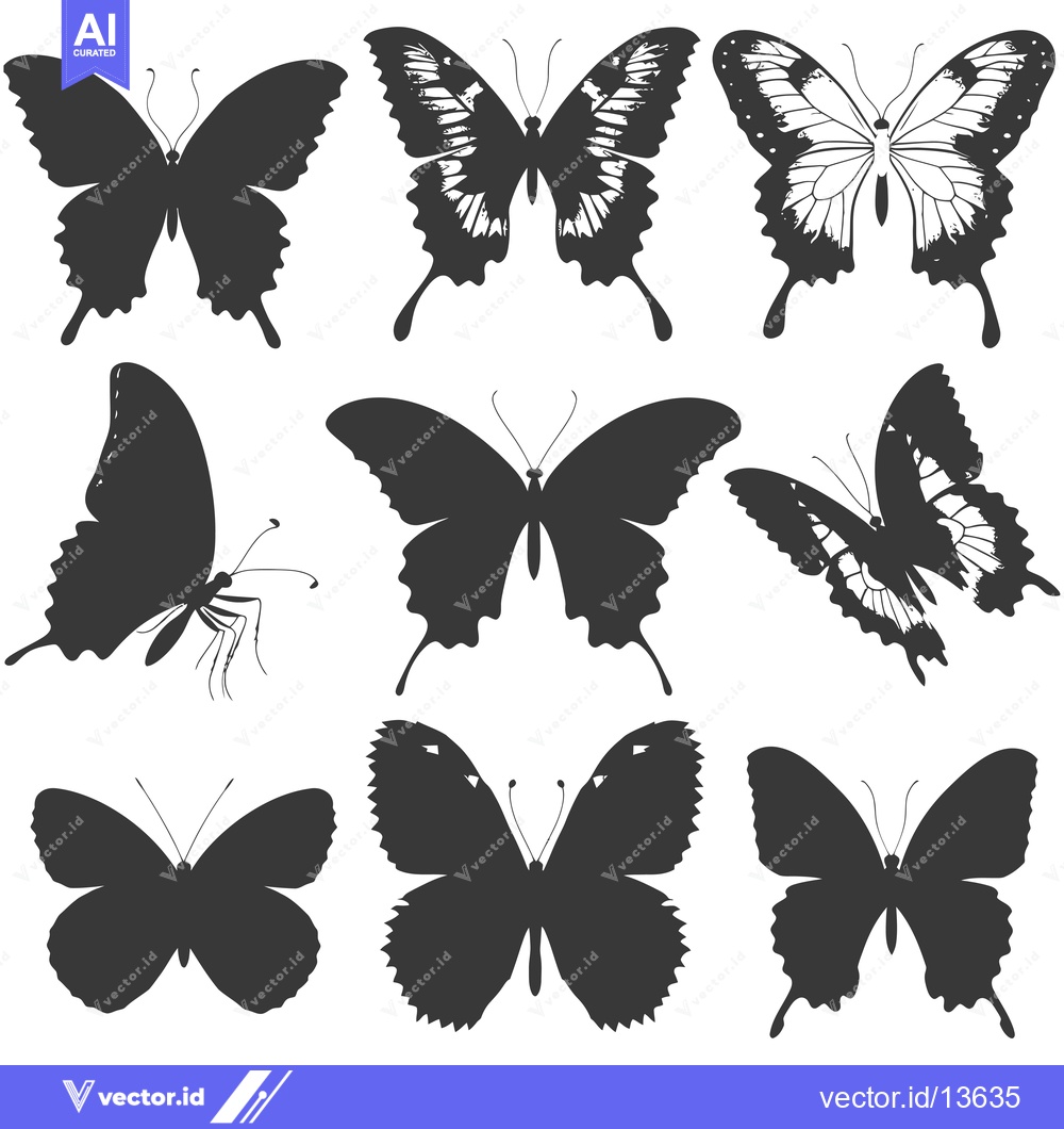Premium Vector dari A Collection of Nine Black Butterfly Silhouettes