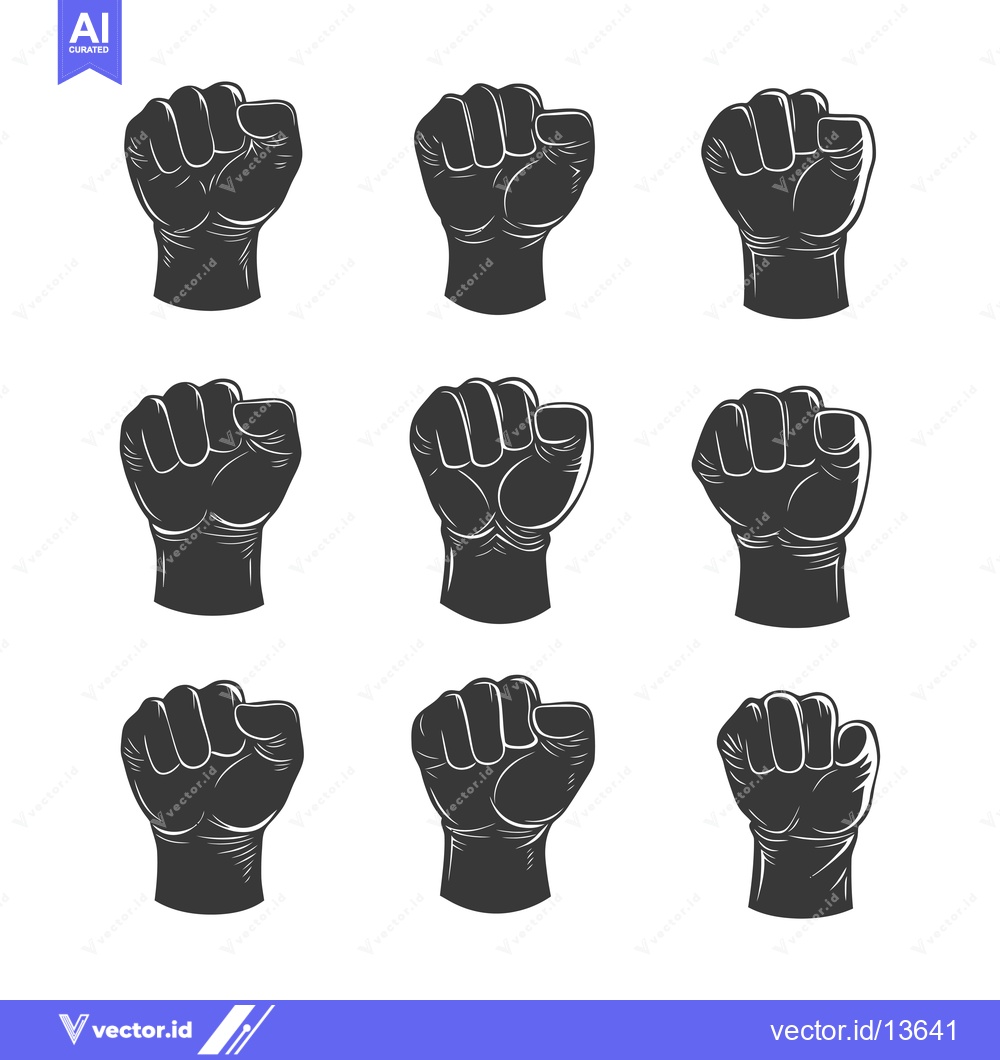 Premium Vector dari A Collection of Nine Detailed Black and White Fist Illustrations