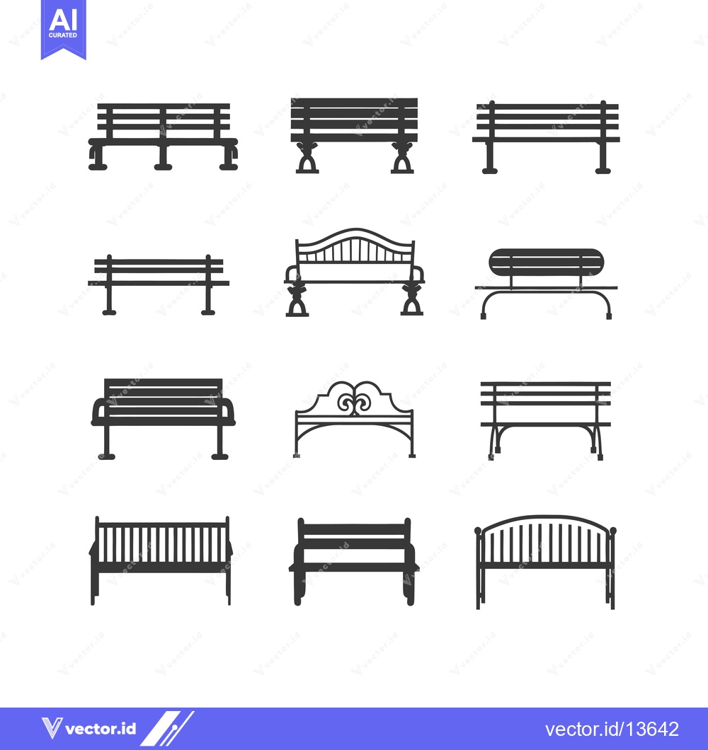 Premium Vector of A Collection of Nine Different Black and White Bench Illustrations