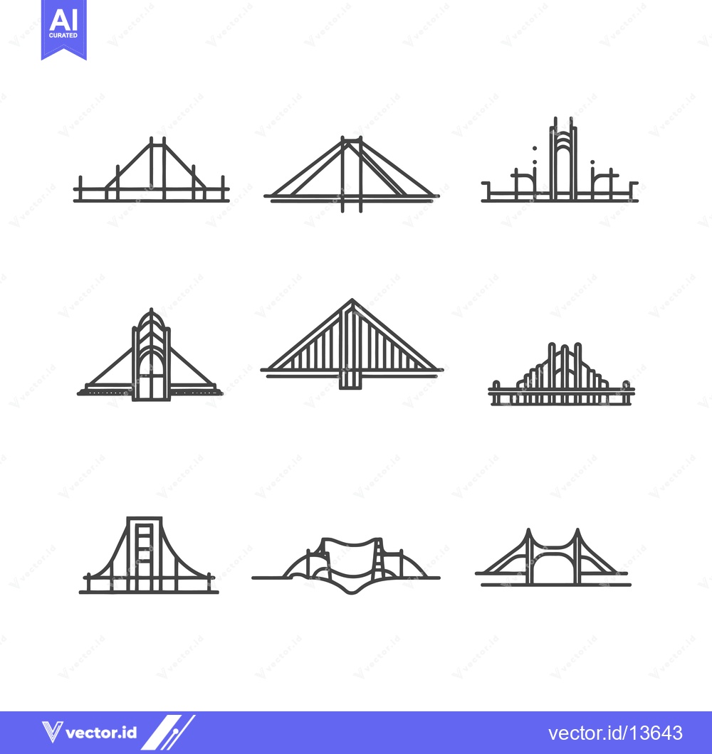 Premium Vector dari A Collection of Nine Different Bridge Line Drawings