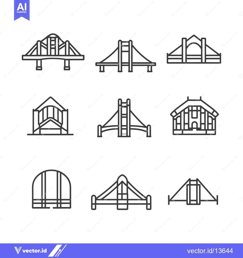 Premium Vector dari A Collection of Nine Different Bridge Line Drawings