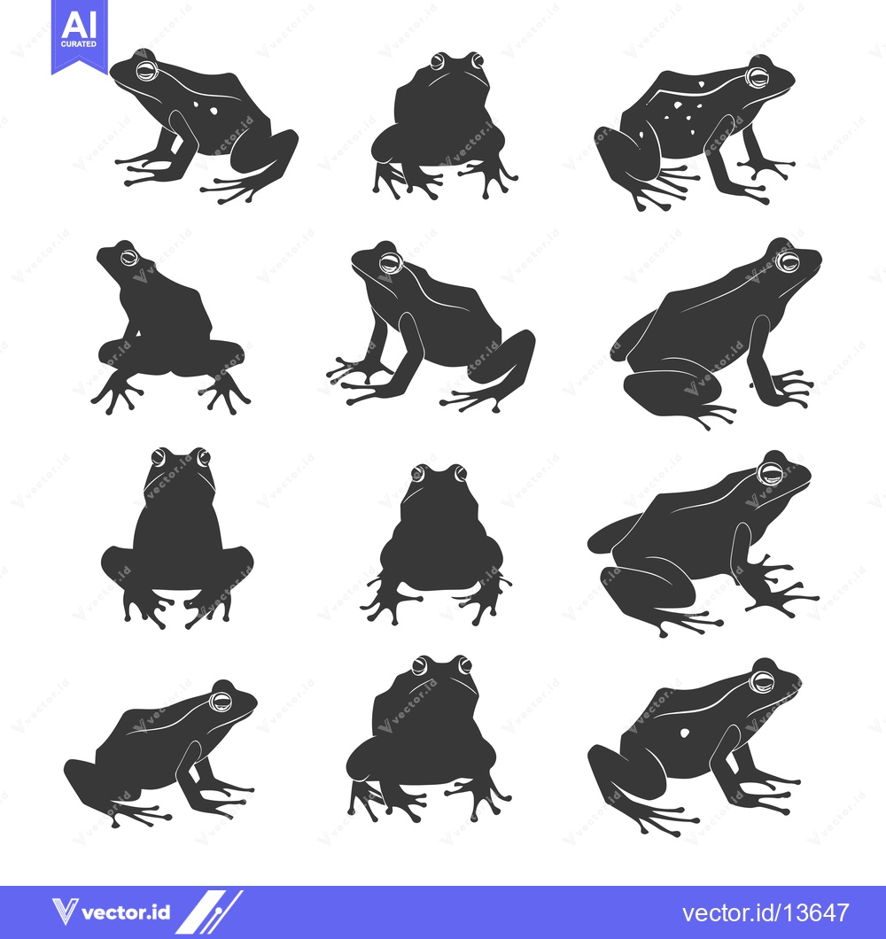 Premium Vector dari A Collection of Nine Different Frog Silhouettes in Various Poses